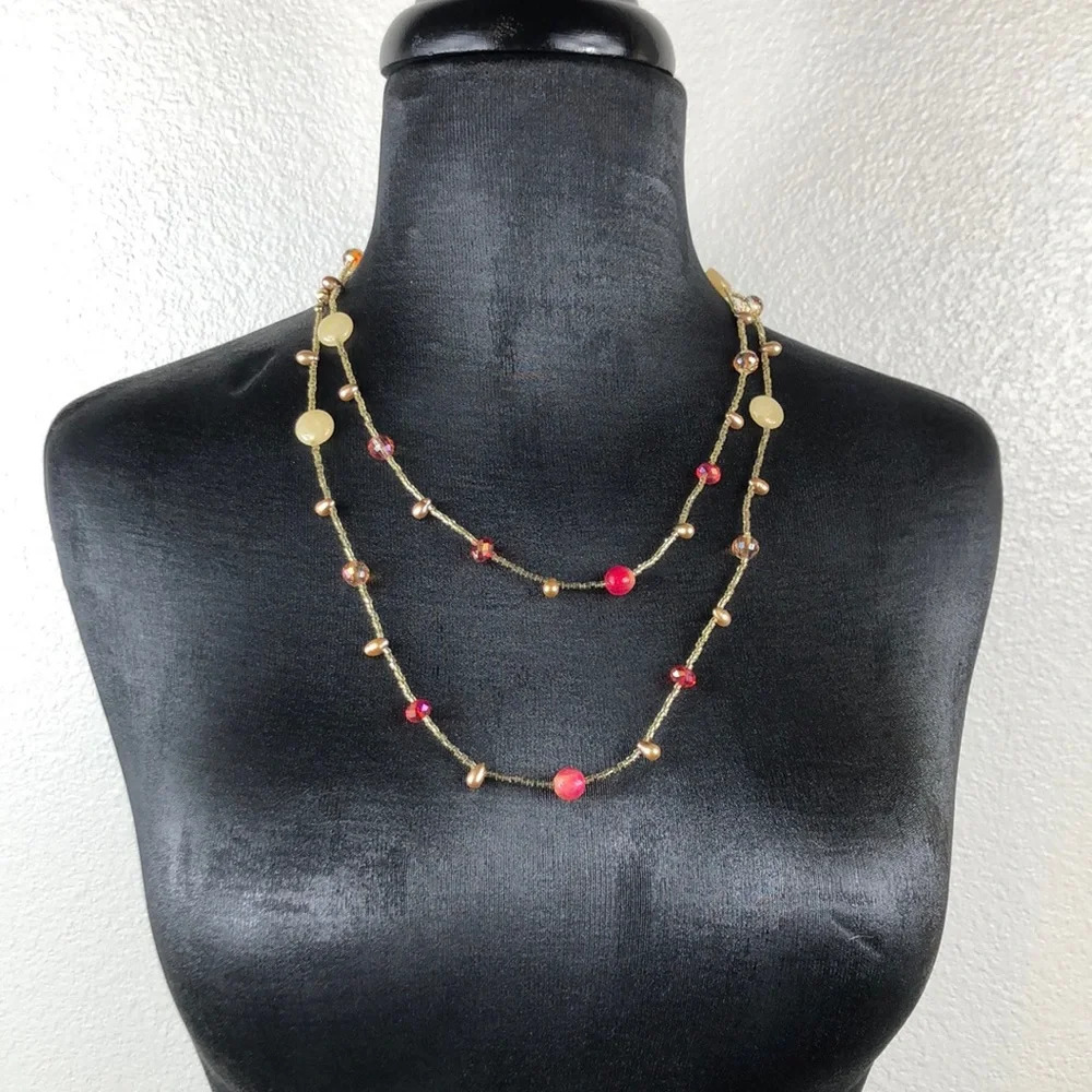 Long Necklace Glass And Seed Bead Magnetic Closure Fairy Boho - Picture 4 of 15